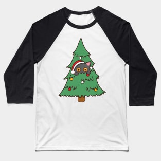 Cute Cat Hiding In Christmas Tree Baseball T-Shirt